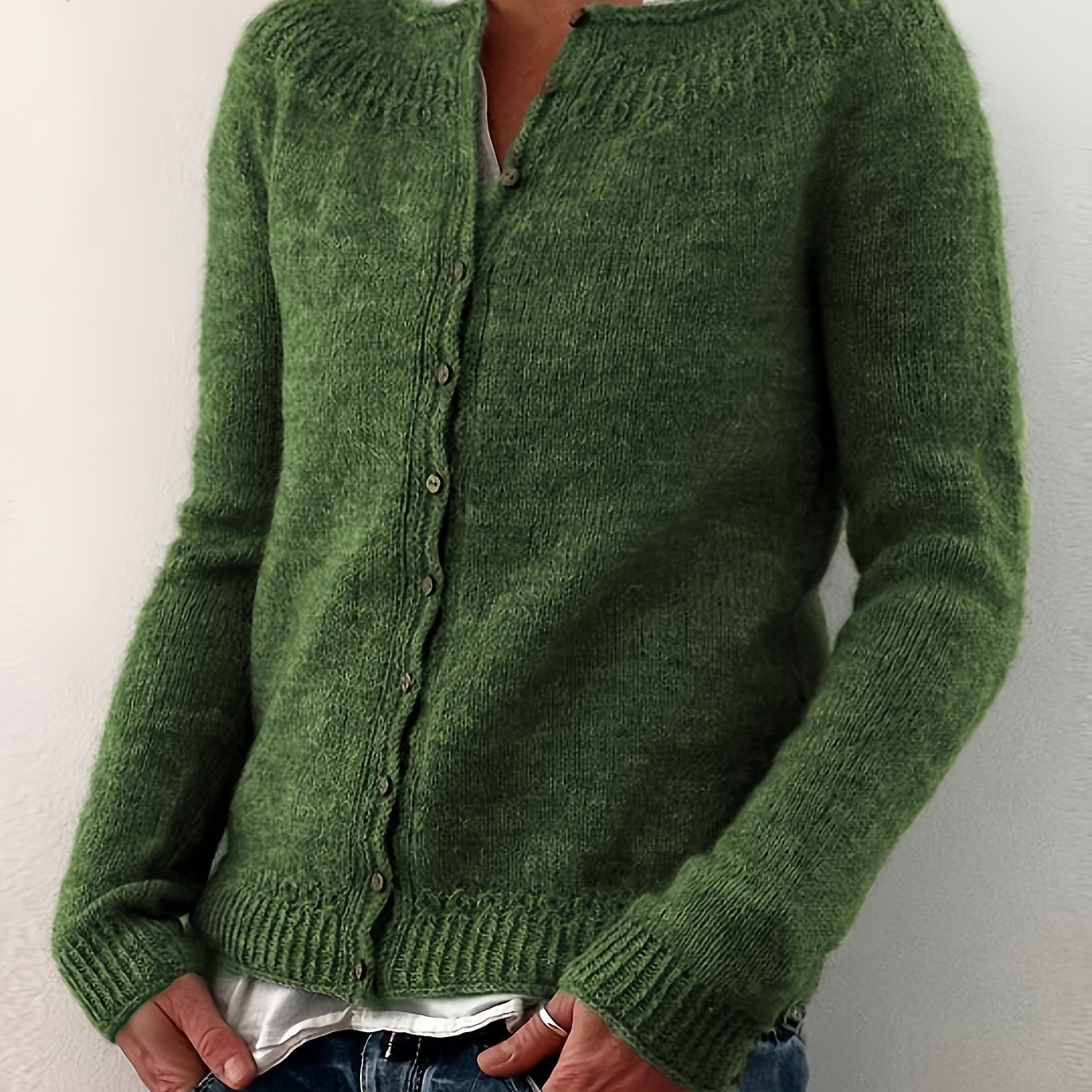 TEMU Long-sleeve Cardigan With Shoulder Design, Single-breasted Button, Loose And Soft -like Sweater, Daily Casual Outerwear Top