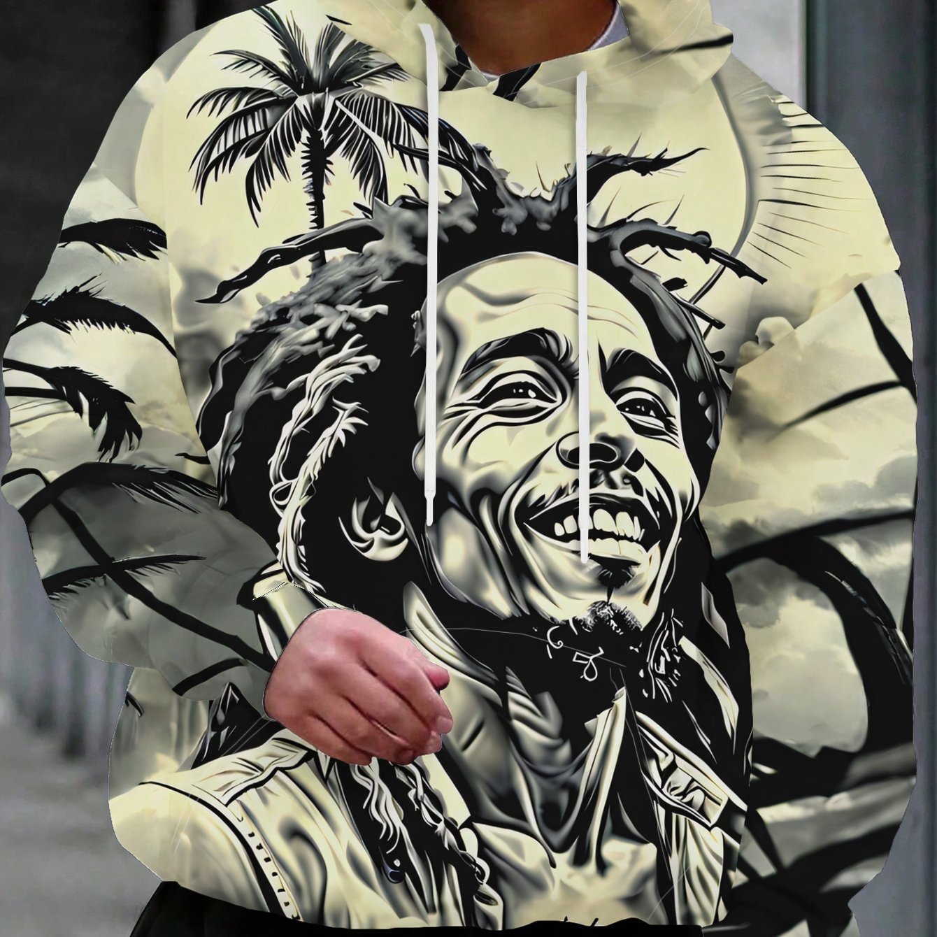TEMU Men's Hooded Sweatshirt Featuring A Stylish Reggae Print, Casual Sportswear. This Versatile Pullover Is Trendy For Street Style, Machine