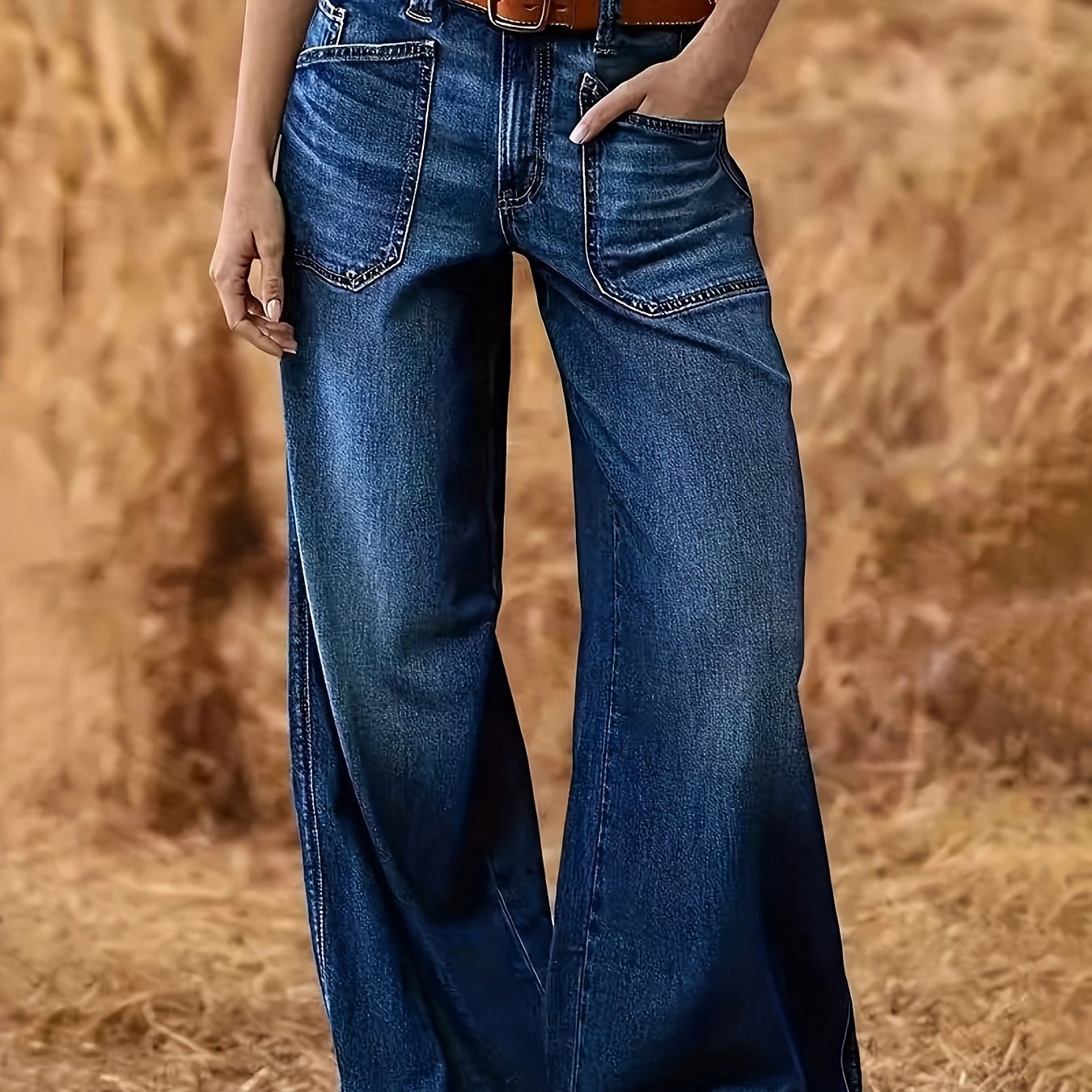 Elastic High-waisted Flared Denim Pants