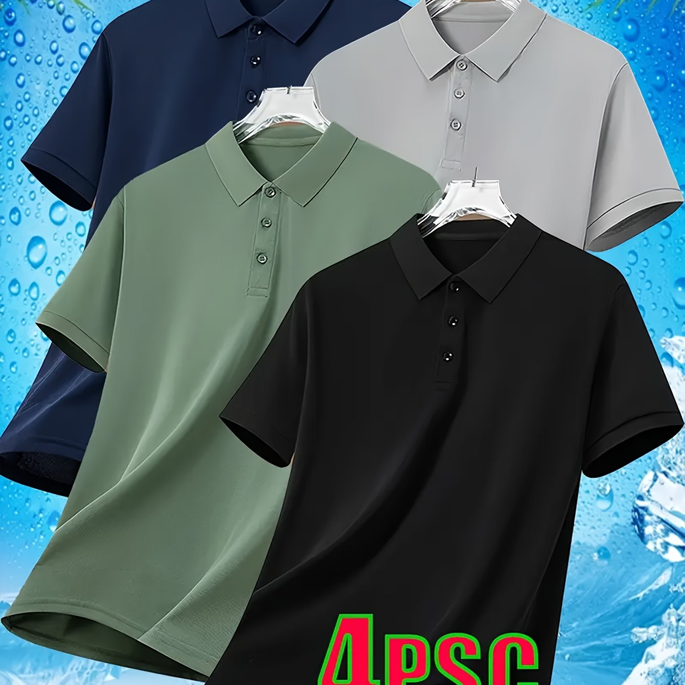 TEMU 4pcs Men's Short Sleeve Shirts, Mature Style, Turn- Collar, Solid Color, Regular Length, Stretch Fabric, Knitted Fabric, Suitable For Daily,