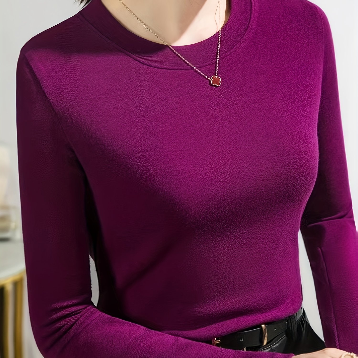 TEMU Women's Long-sleeved Autumn And Winter Round Neck Blue Comfortable And Fashionable T-shirt