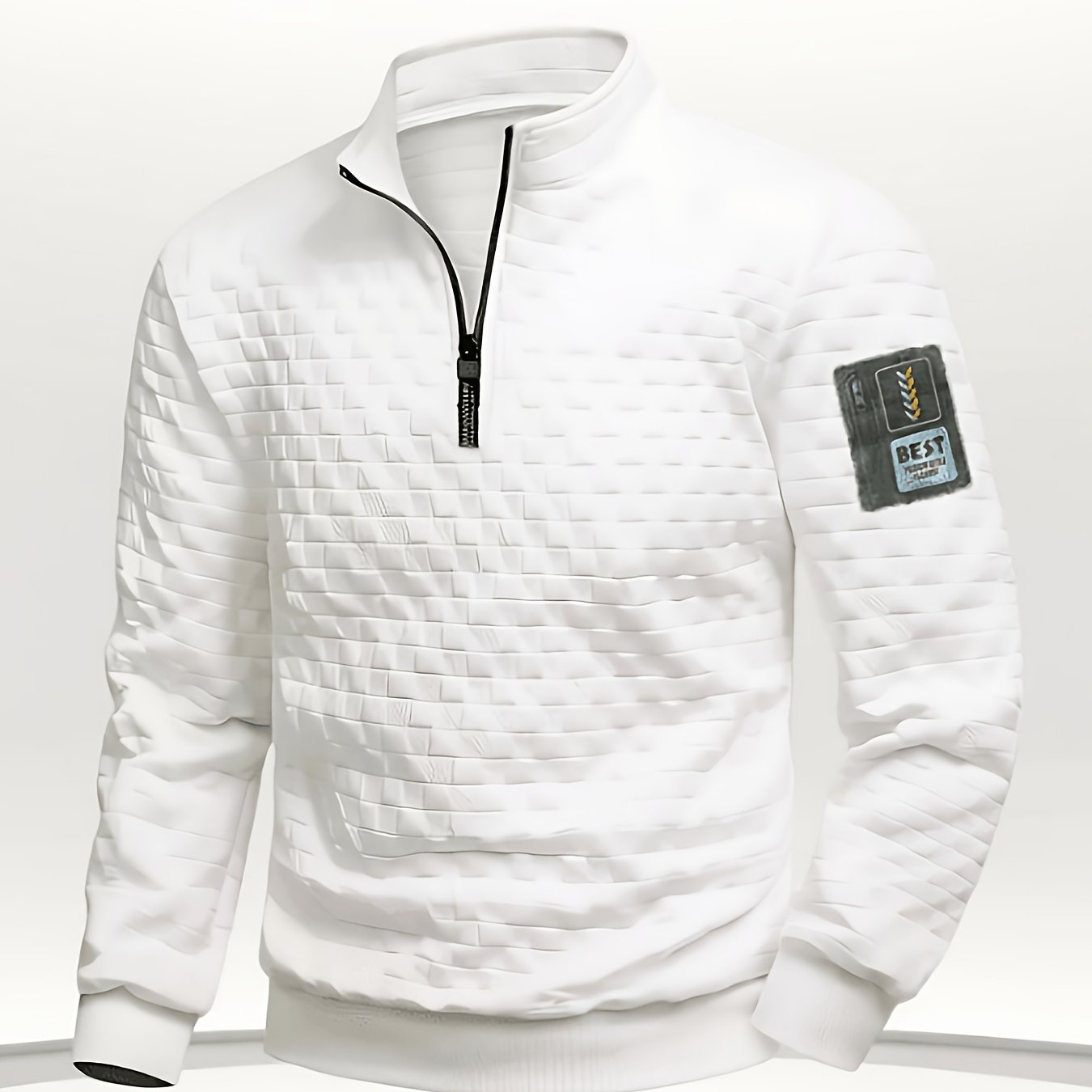 Image of Obm Men's Long Sleeve Henley Shirt - Larsen, Machine Washable, Relaxed Sportswear - With Zipper, Elastic Cuffs, Machine Washable, Spring/autumn Block