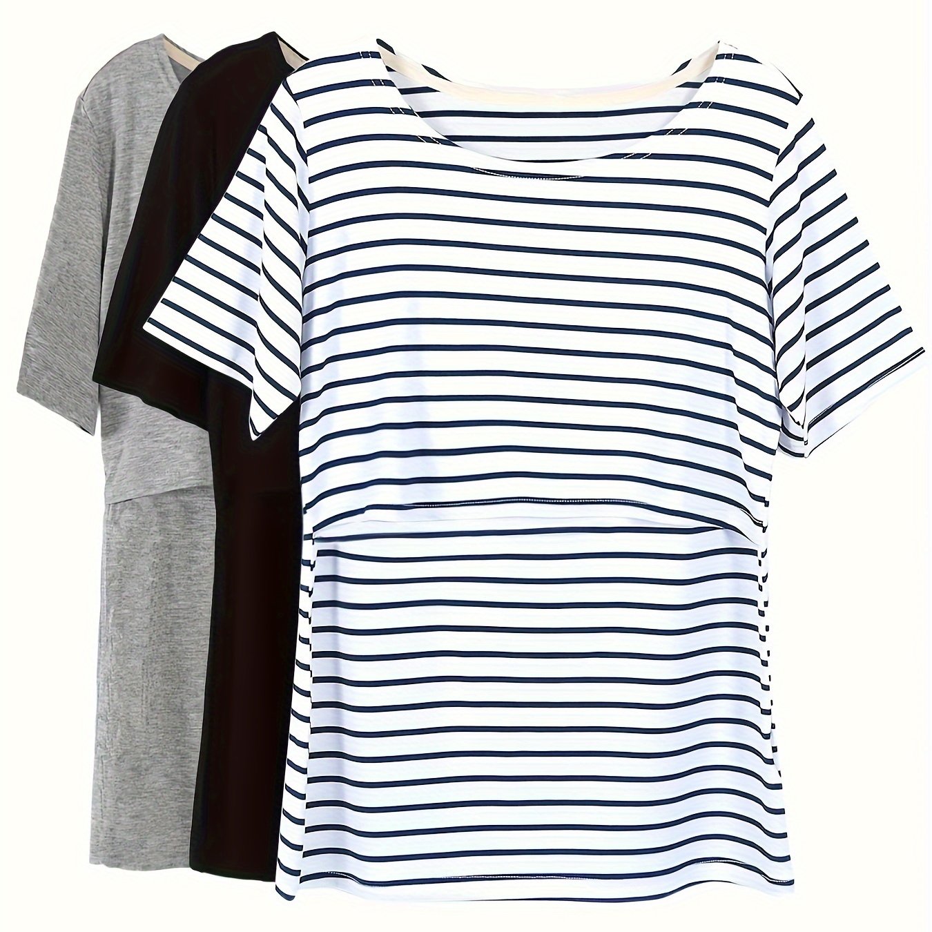 Short-sleeved Maternity T-shirt, Solid Color Nursing Clothes, 3pcs Set
