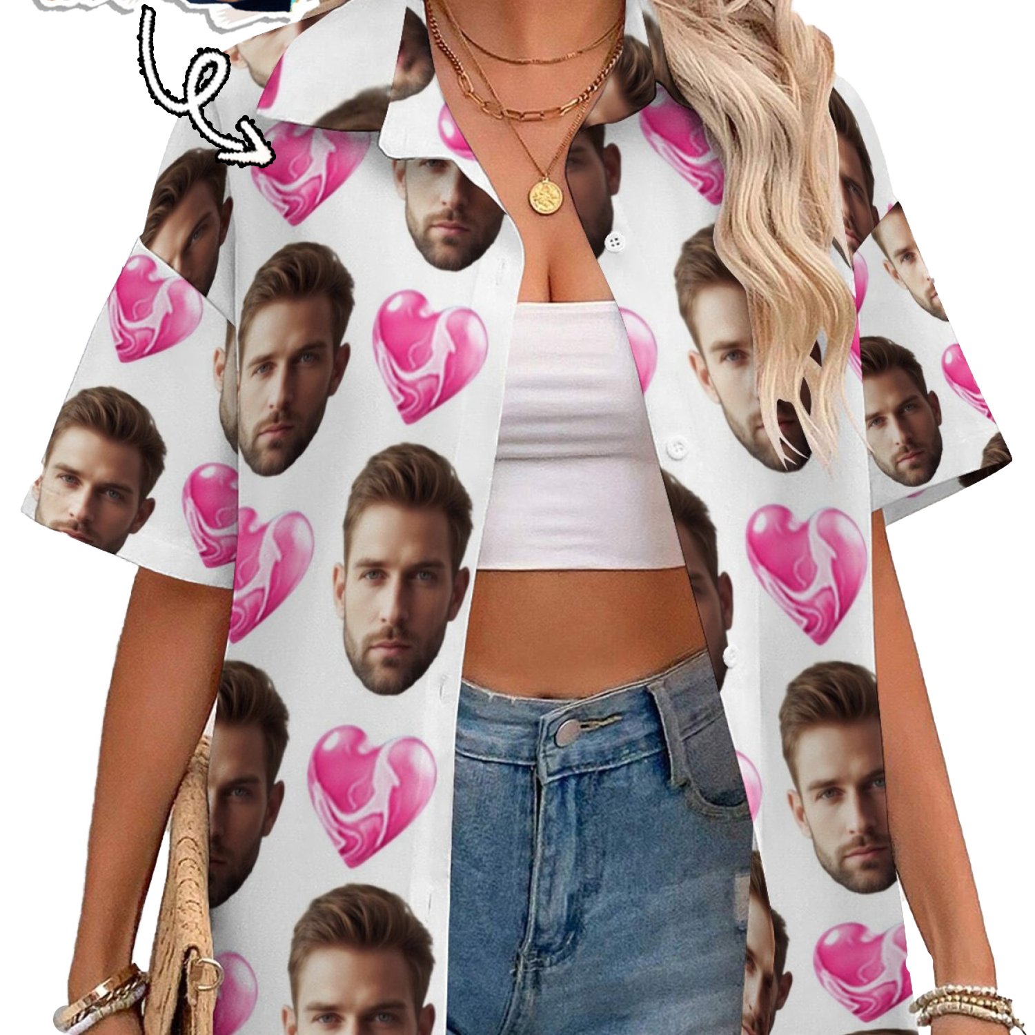 TEMU Produit Personnalisé 2025 - Chemise Hawaïenne pour Femme CUSTOM Face Ajoutez Votre Photo Numérique Complète de Impression sur Chemise