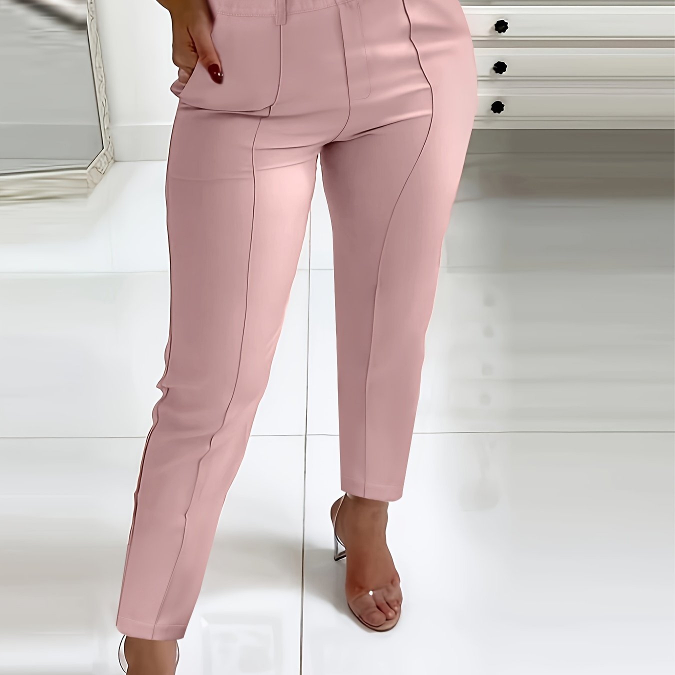 Solid Color Straight Leg Pants, Business Casual Pants, Women's Clothing