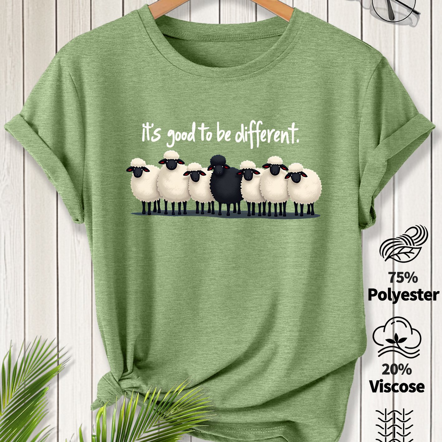 TEMU Women's Plus-size Friendly Sheep Print T-shirt - Short Sleeve Round Neck Top With Text, Non-sheer -friendly Suitable For Commuting, Vacation,