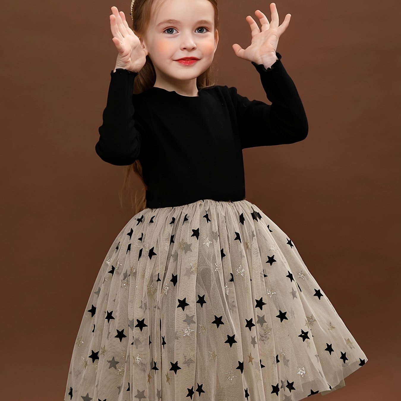 Image of Rib Knit And Tulle Casual Long Sleeve Tutu Dress For Party Vacation Outfit