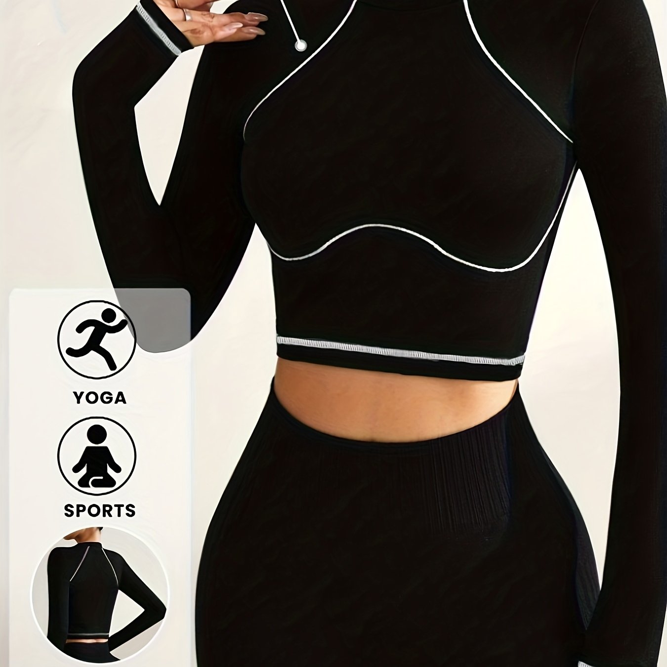 TEMU Top corto a maniche lunghe da donna per fitness - Eccellente elasticit�, design a , bustier color collisione, per , ciclismo, abbigliamento