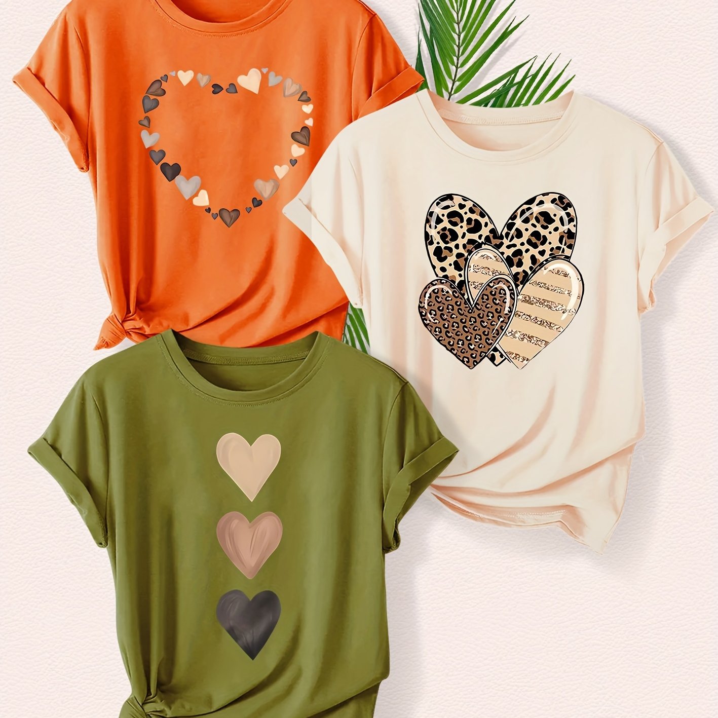 TEMU 3pcs Print T-shirts - Casual Round Neck Short Sleeve Tops With 