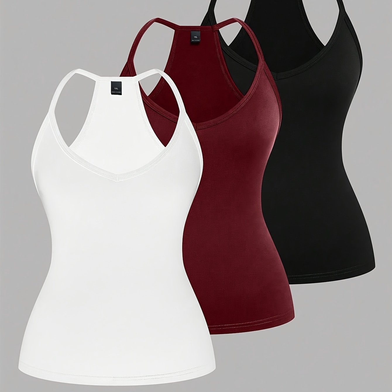 TEMU Plus Size - Large Women's Casual V-neck Three-piece Tank Top Set