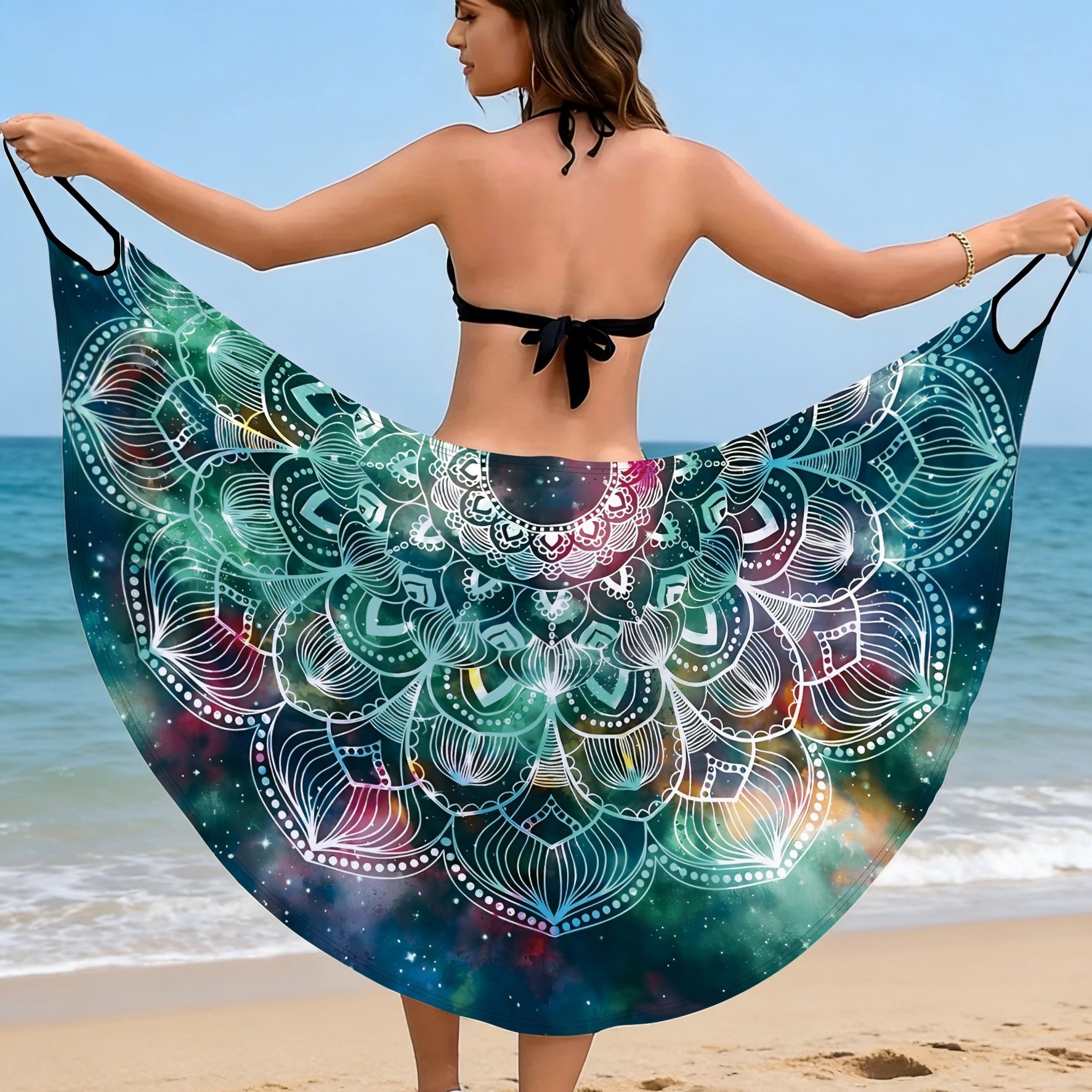 Image of Women's New Beach Vacation Camisole Dress With Fashionable Print And Wrap Skirt, Multiple Ways To Wear