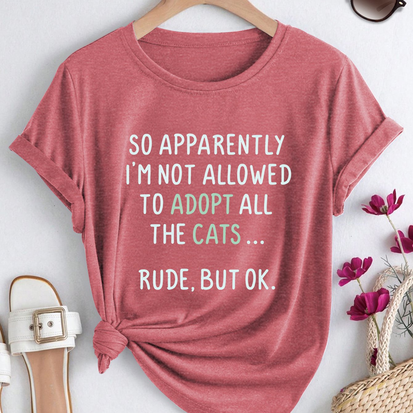 TEMU Plus Size Women's Summer Short Sleeve, Cat-themed Fun Text Print, Retro Round Neck Elegant Women's T-shirt, 2026 Spring Summer Soft Loose Casual