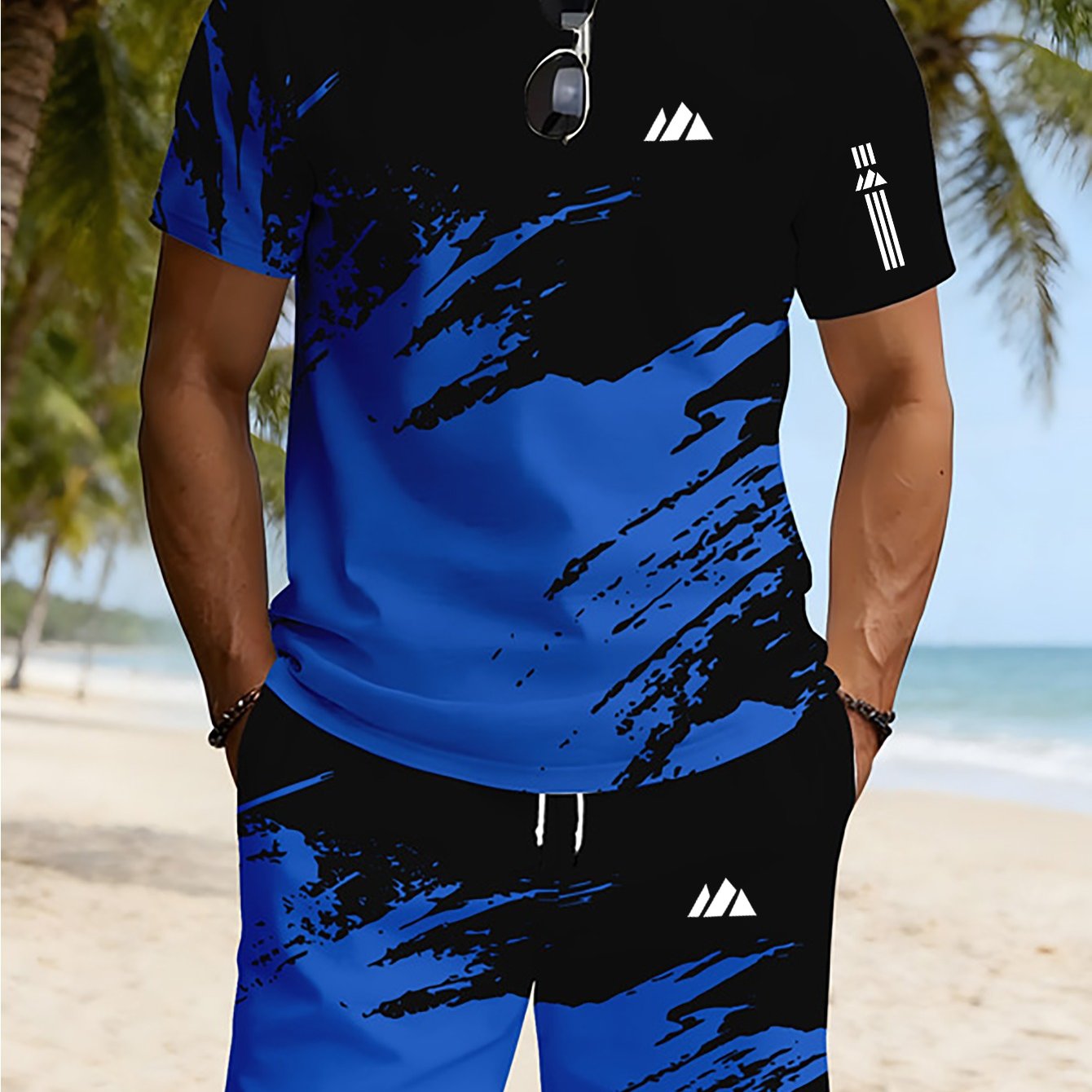 TEMU Loose Fit, Flattering On All Body Types, Perfect For Basketball, Running, And Beach Vacations, Daily Ready! Classic Contrast Set With Mountain
