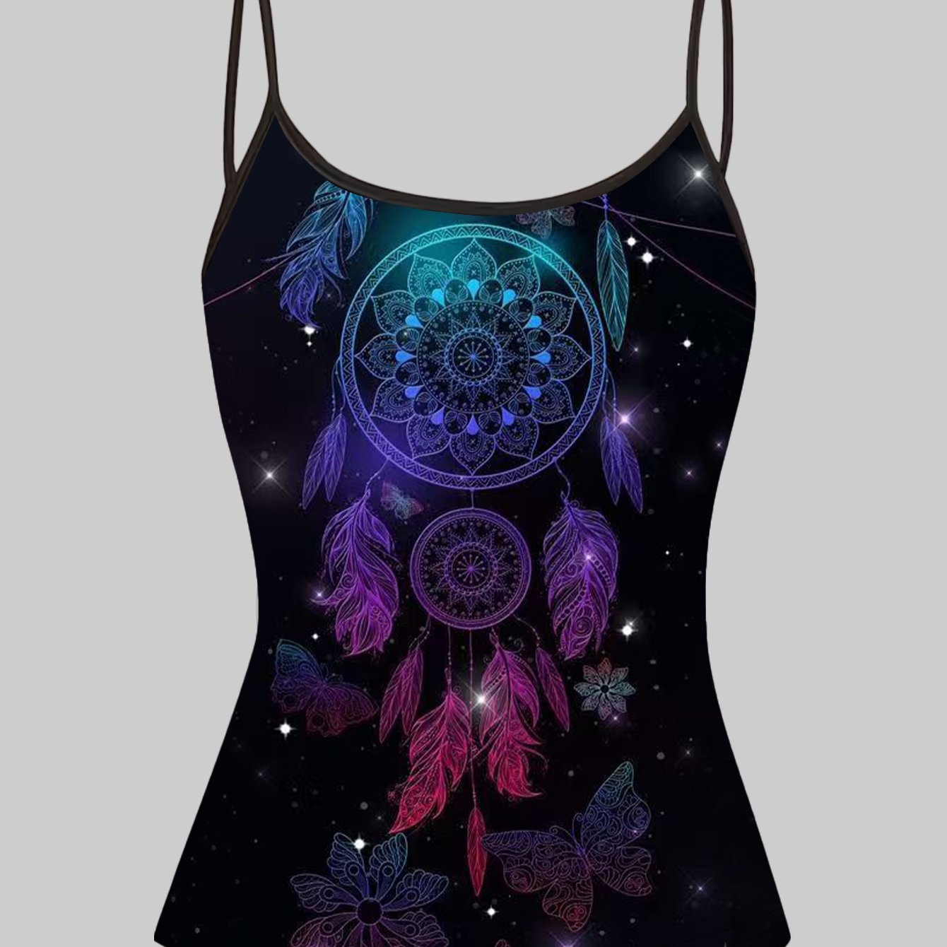 TEMU Colorful Printed Camisole With Thin Straps, A Whimsical And Style Top