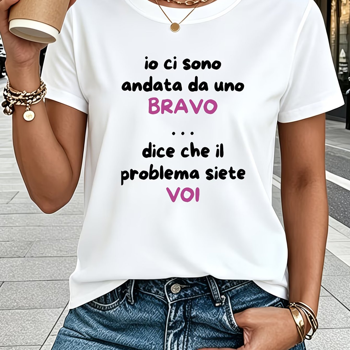 TEMU Women's Italian T-shirt " Da " - Funny Italian Slogan Short Sleeve -compatible Top For Travel Gifts, Parties & Casual Attire | Machine Washable