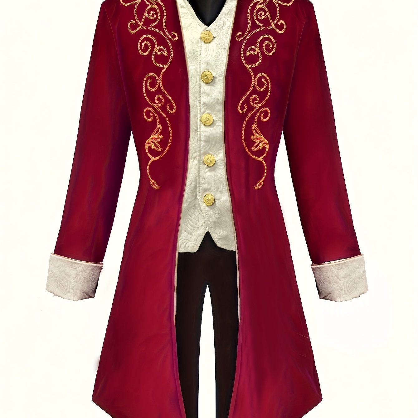 TEMU 2026 New Halloween Medieval Tuxedo 2-in-1 Look Men's Mid-length Vintage Embroidered Jacket, Role Play Outfits Men