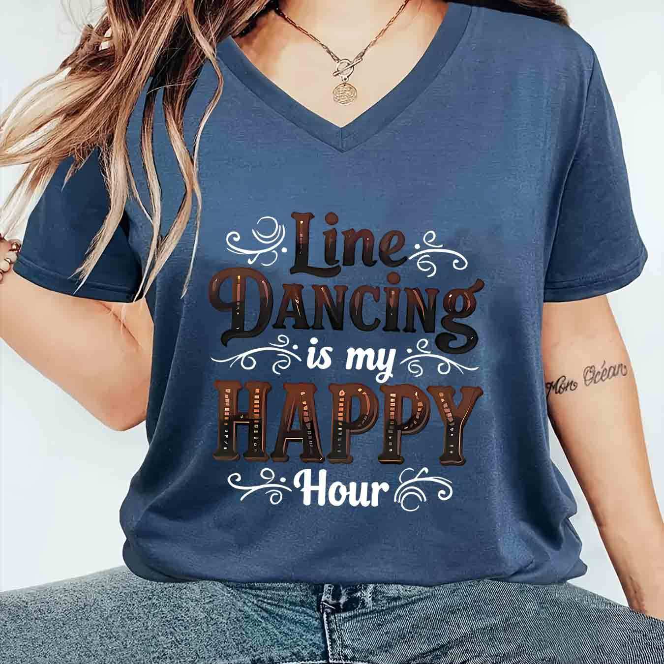 TEMU 1pc Stylish Women's V-neck Short-sleeve T-shirt Made Of, Featuring A Suitable For With A 'happy' Holiday Pattern Print