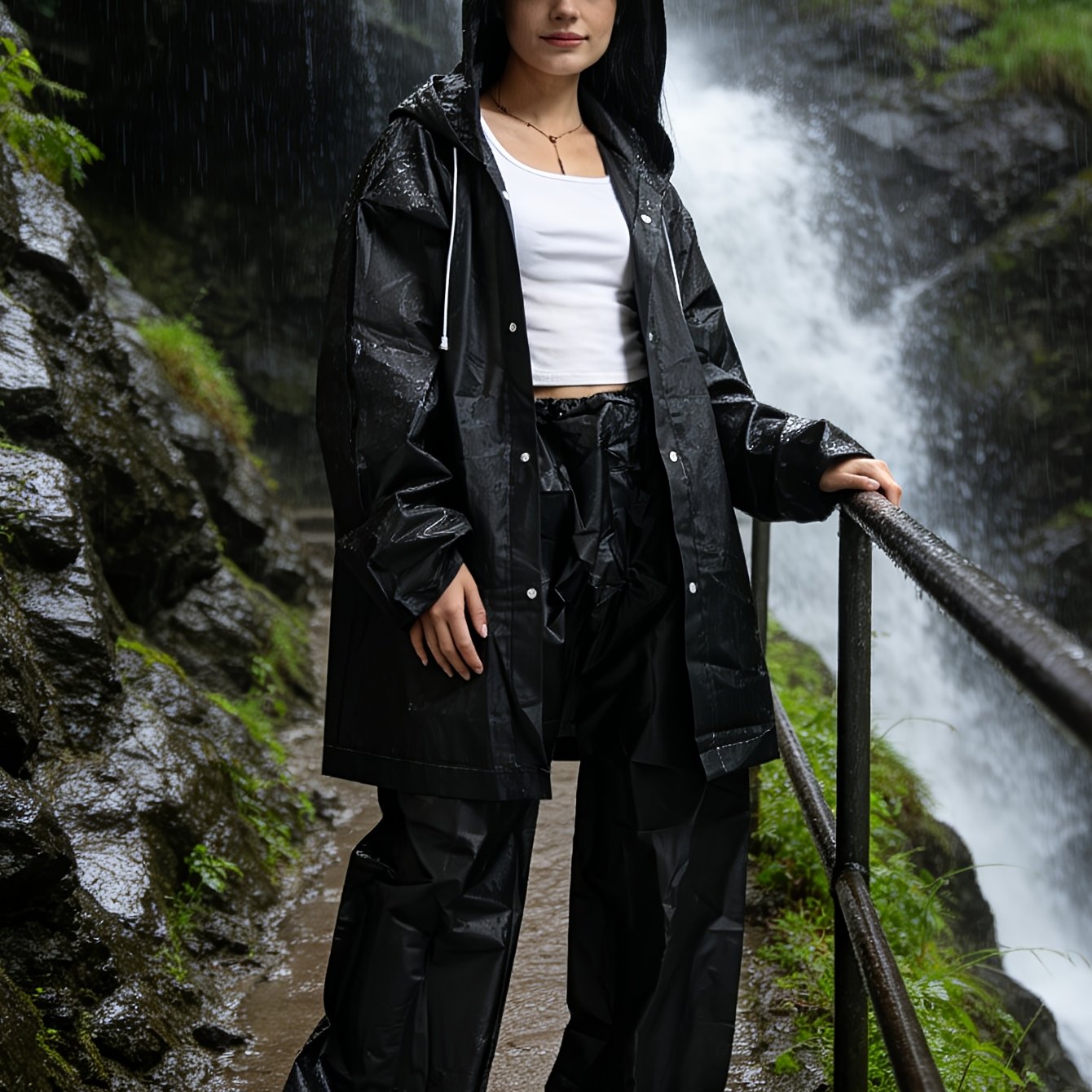 TEMU 2pcs/set Adult Raincoat And Detachable Rain Pants, Eva Outerwear Full-body Cycling Non-disposable High Quality Coverall Long Set
