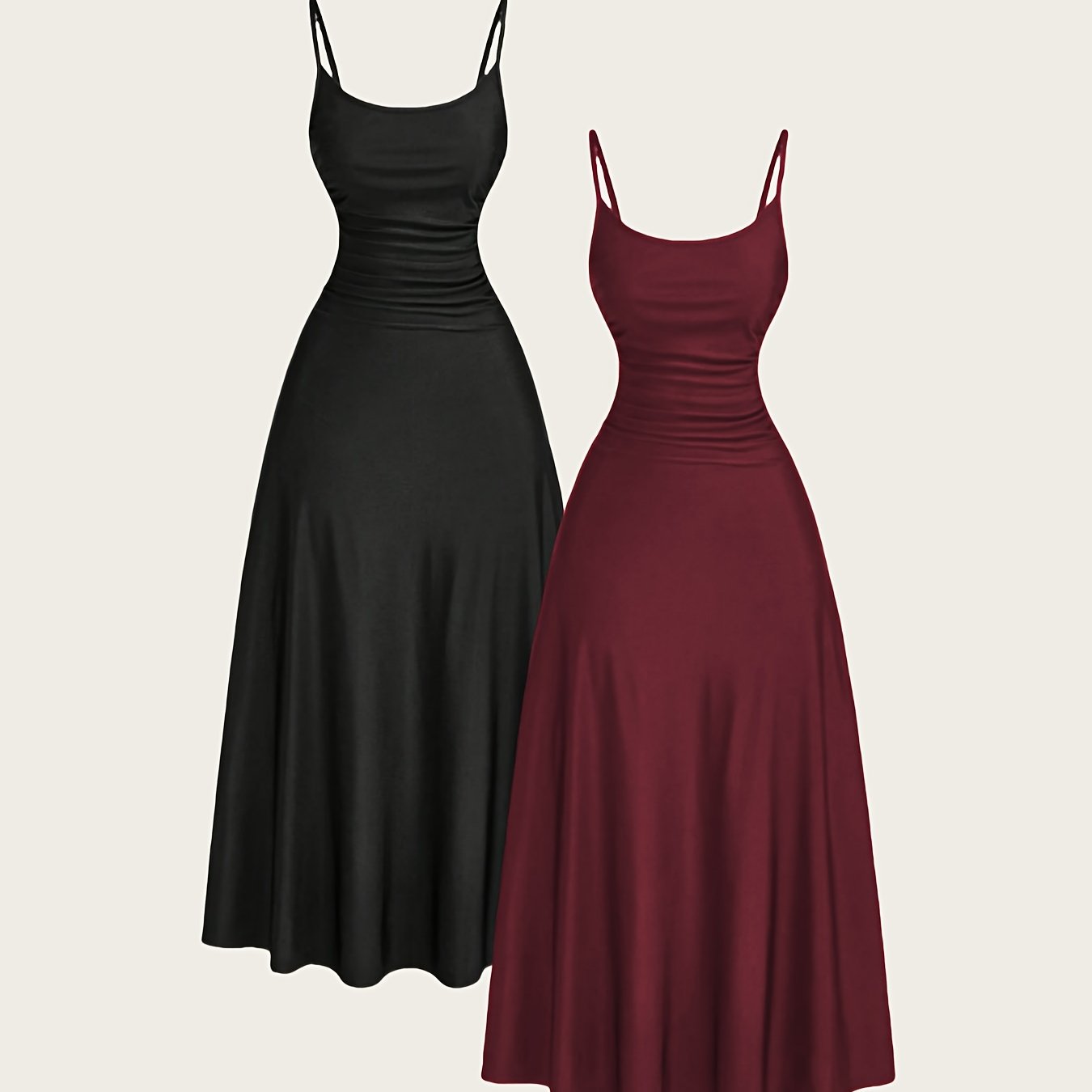 Image of 2pcs Women' Color Waist Suspender Dress Summer Fashion Elegant Design Dress