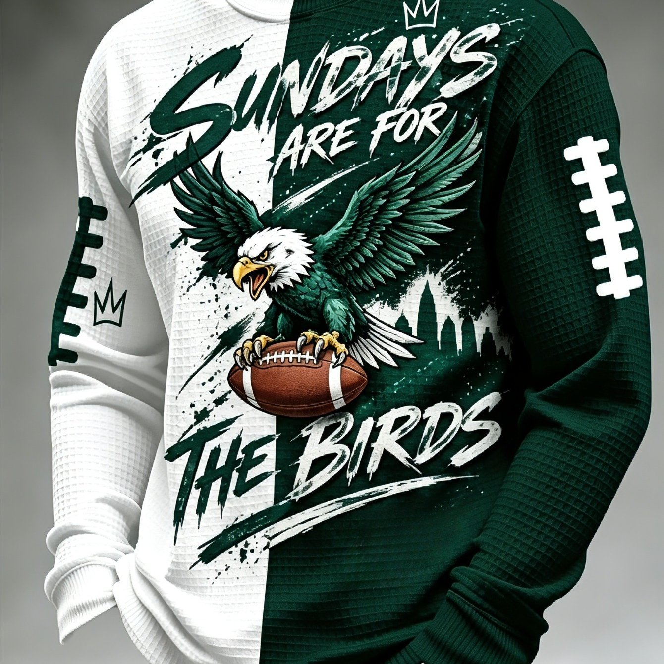 TEMU Flat Print No Texture Eagle Pattern Waffle Knit Sweatshirt Men's Color Block Spliced Long Sleeve Top