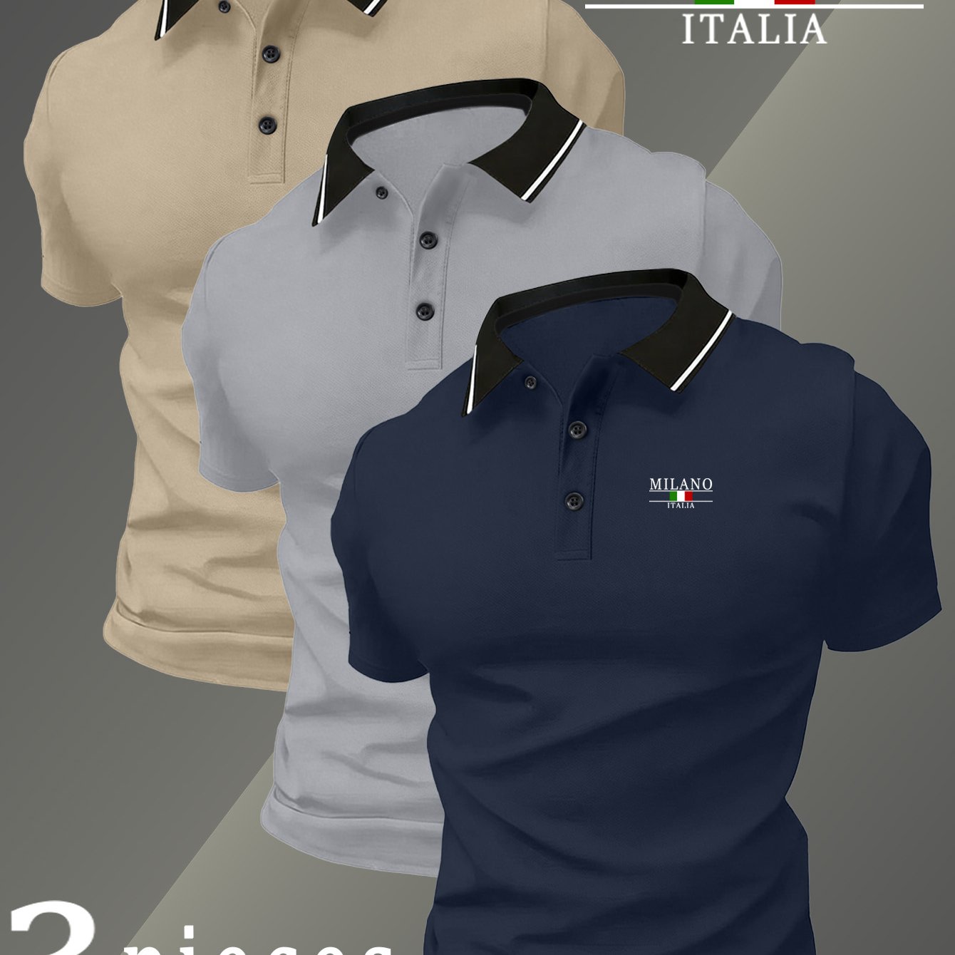 TEMU A Set Of 3 S8 Men's Quick-dry Shirts Featuring The 4082 Italy Logo Print. Are Breathable And Comfortable For Workouts, Stylish And Lightweight