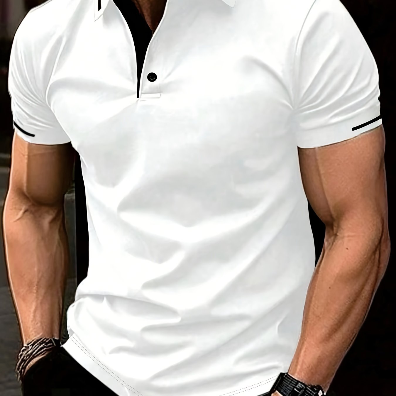 TEMU Polo à manches courtes pour homme, couleur unie - Respirant, à col à et boutonnage sur le devant - Convient pour , le , le tennis et de sport,