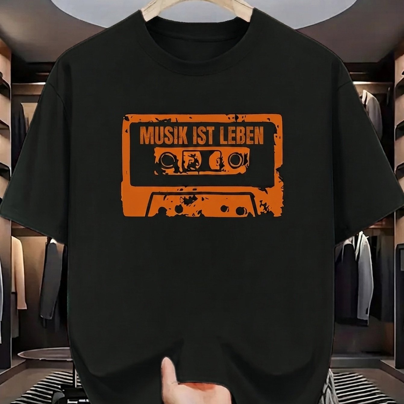 Image of Retro Cassette Pattern Print Short Sleeve T-shirt, Nostalgic Fashion, Suitable For Music Lovers And With Individual Style