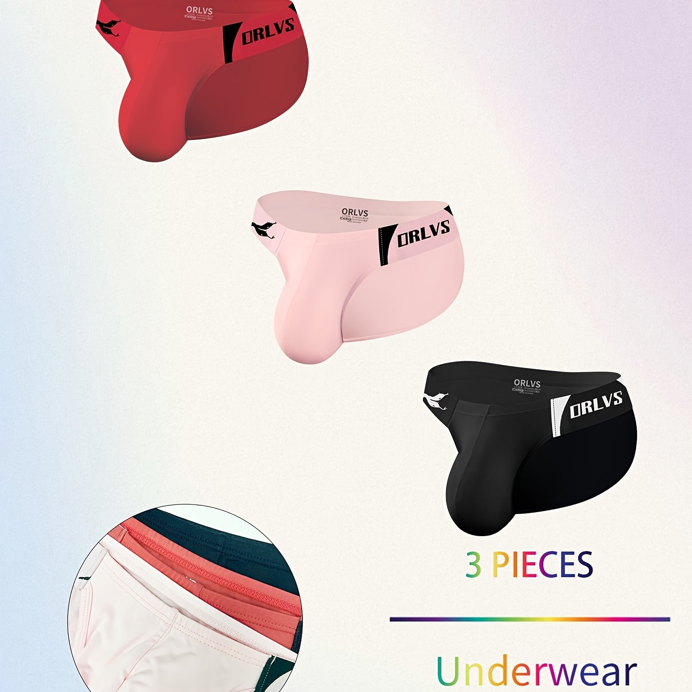 TEMU 3-piece Mixed Color Men's Novelty Triangle Briefs, Bulge-enhancing Underwear, Snake Print Waistband Men's Briefs, Stylish And Sexy, Comfortable