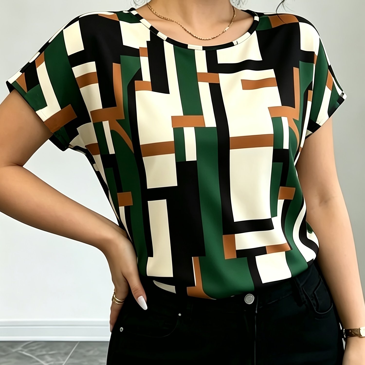 TEMU Women's Casual Printed Short Sleeve Top