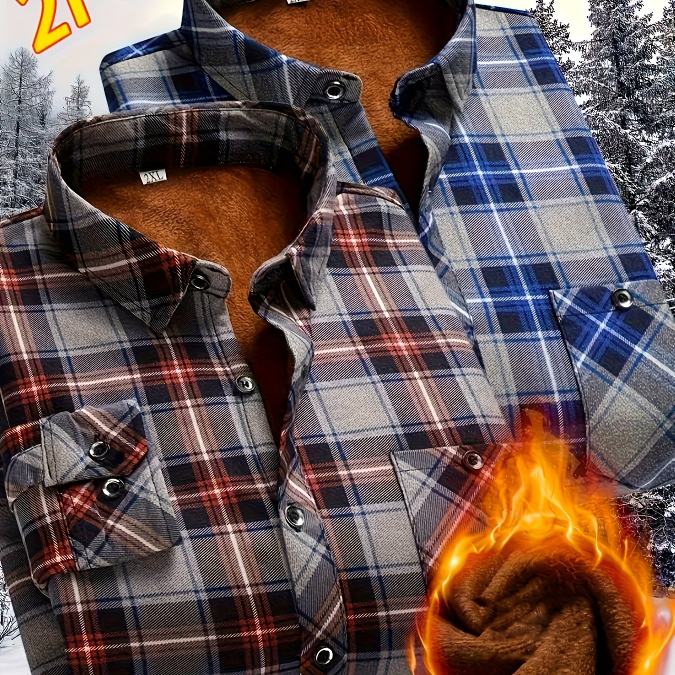 TEMU 2 camisetas de forro polar para hombre, otoño e invierno, moda de tendencia, aptas para uso diario, gruesas y cálidas