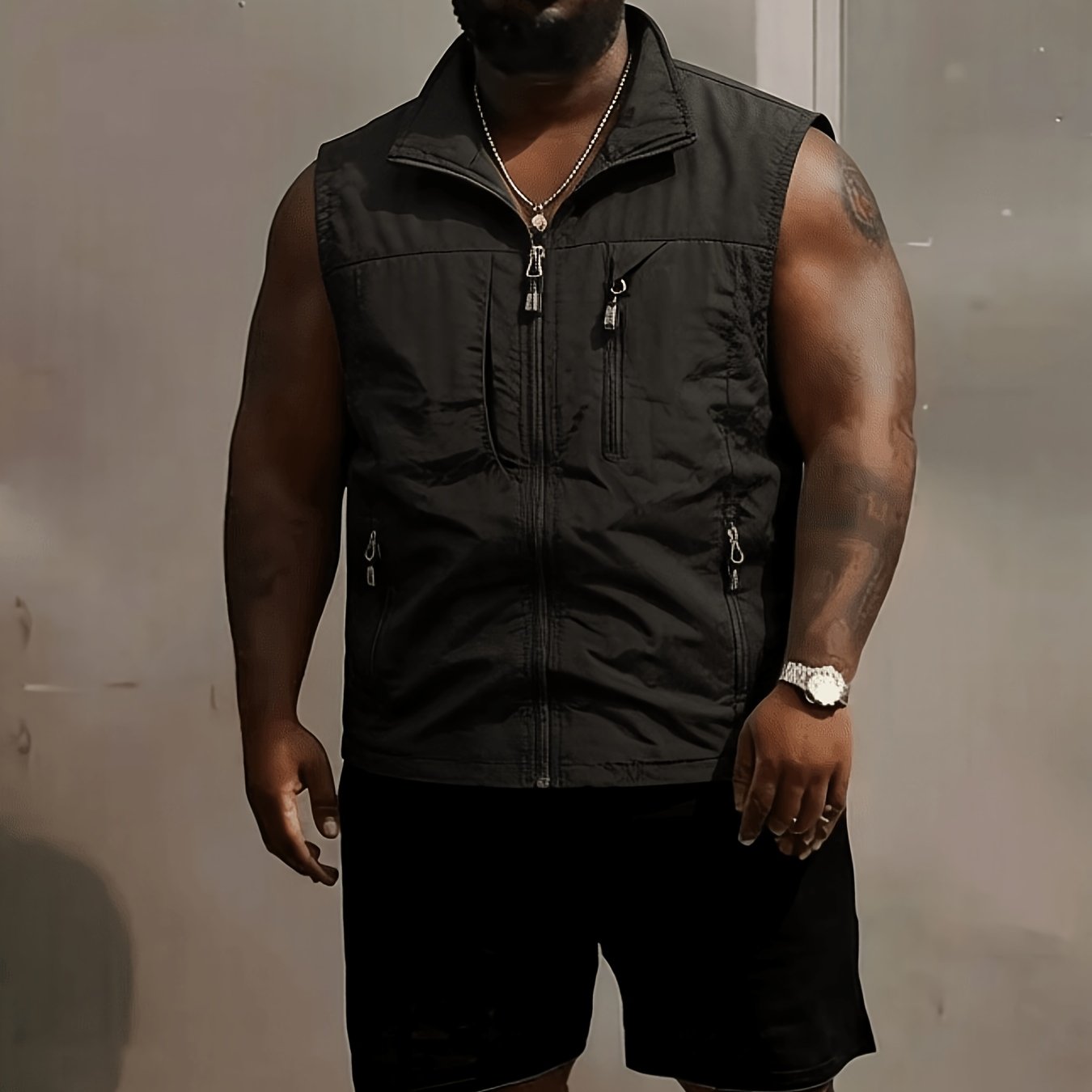 TEMU [plus Size Men's Clothing]plus Size Men's Fishing Vest Plus Size Multi-pocket Vest Vest Outerwear
