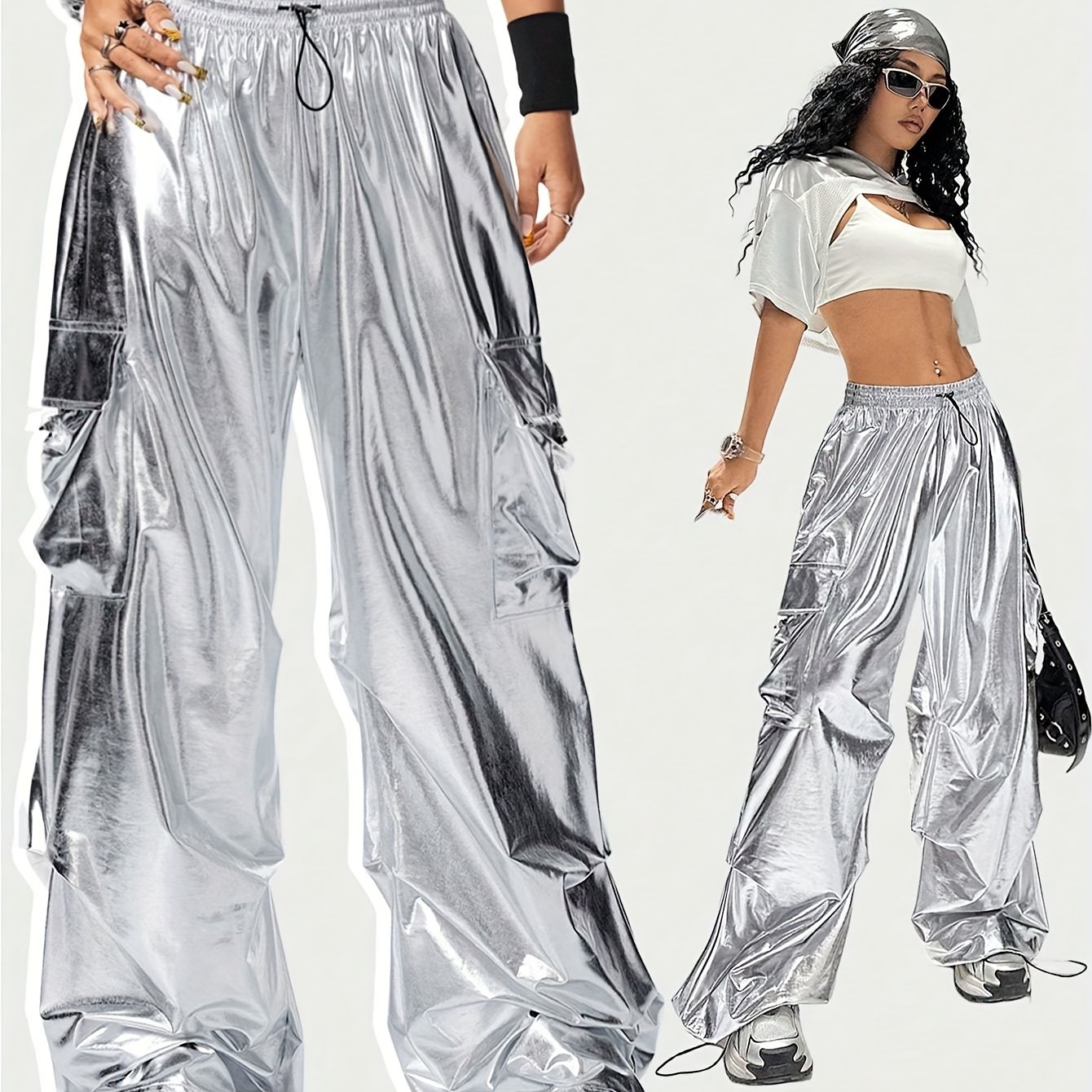 Women's Back-to- Fashion Drawstring High-waist Wide-leg Cargo Pants