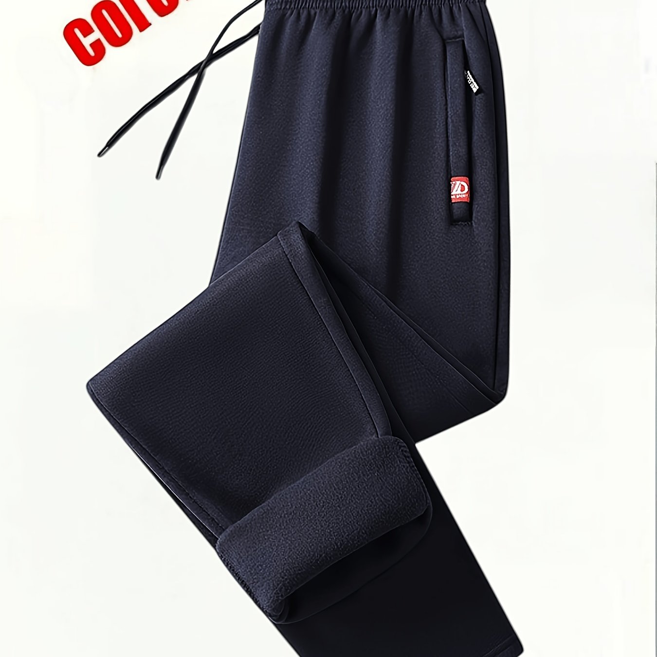 TEMU Pantalon de sport chaud en pour homme, automne-hiver, avec poches zippées/cordon de serrage à la taille, pantalon droit décontracté de couleur