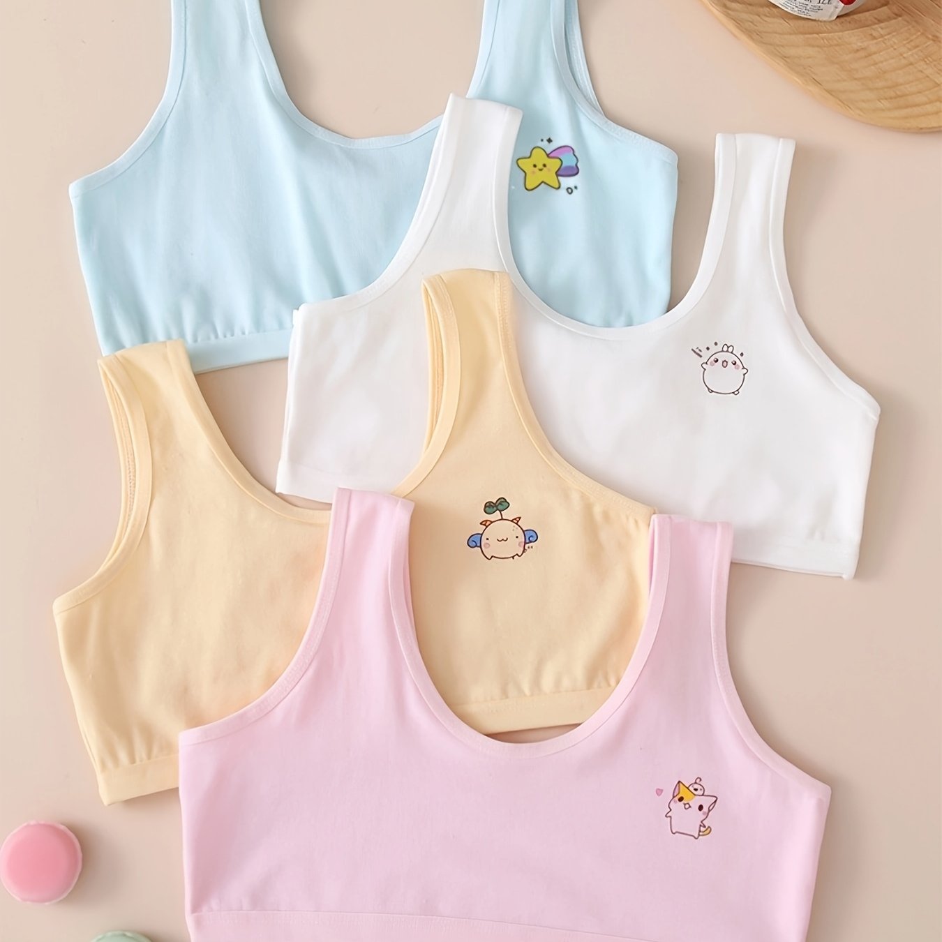 4-pc Cartoon Girls' Vest Girls' Development Period Underwear Comfortable