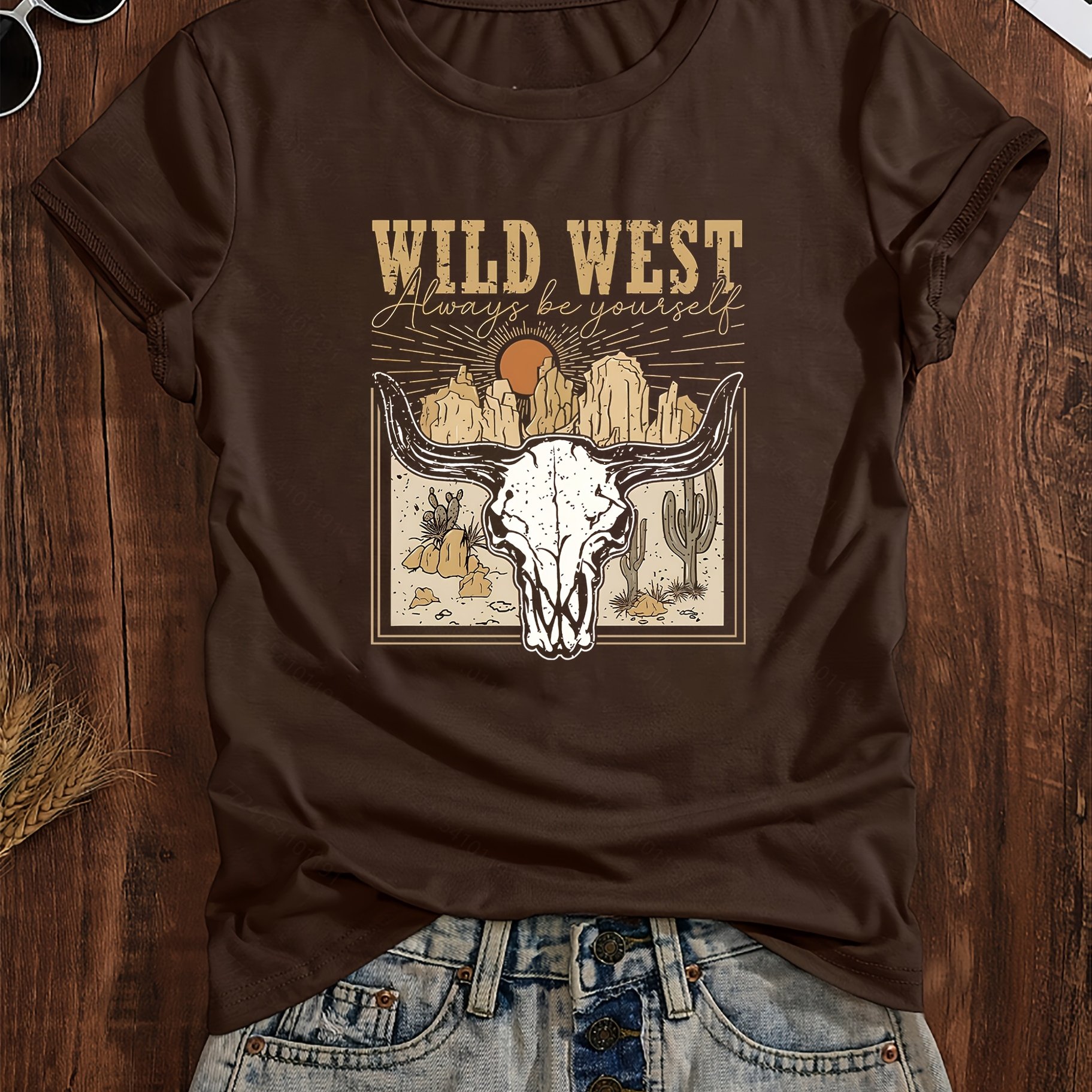 TEMU Trendy Letter Print Short Sleeve T-shirts For Women