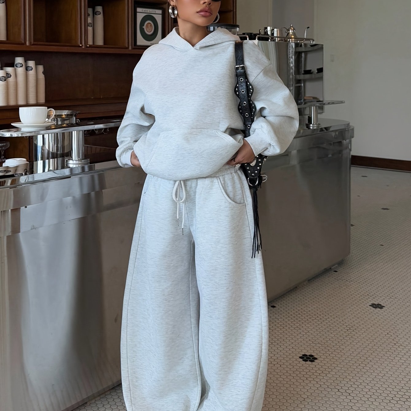 TEMU Completo sportivo da donna inverno, felpa e pantaloni lunghi, cappuccio , pantaloni sportivi larghi con coulisse in vita, per , allenamento in
