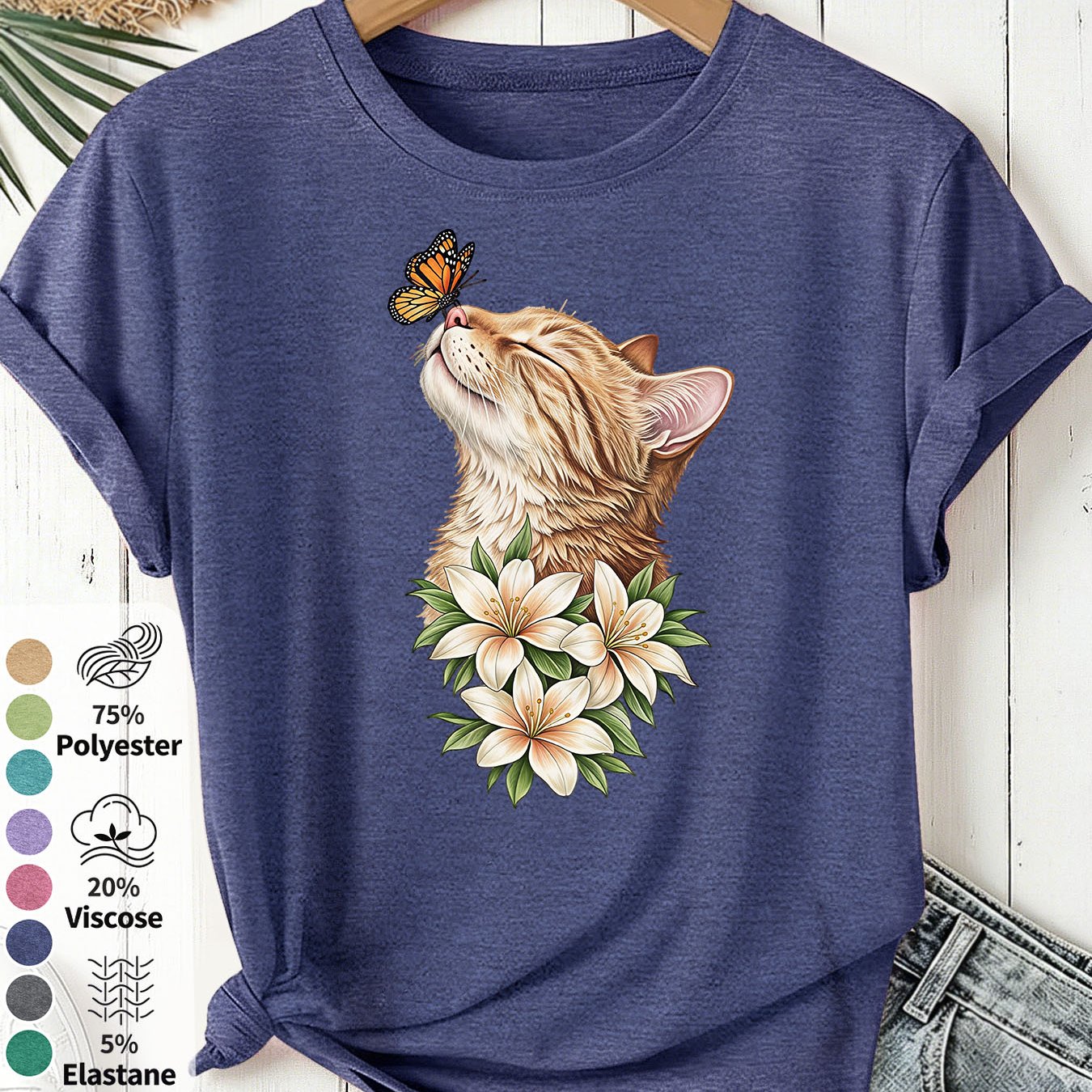 TEMU Simple Floral Lover Women's Plus Size T-shirt, Smelling Lily Hand-painted Print Short Sleeve, Women's Artistic Pastoral Style For And Photos,