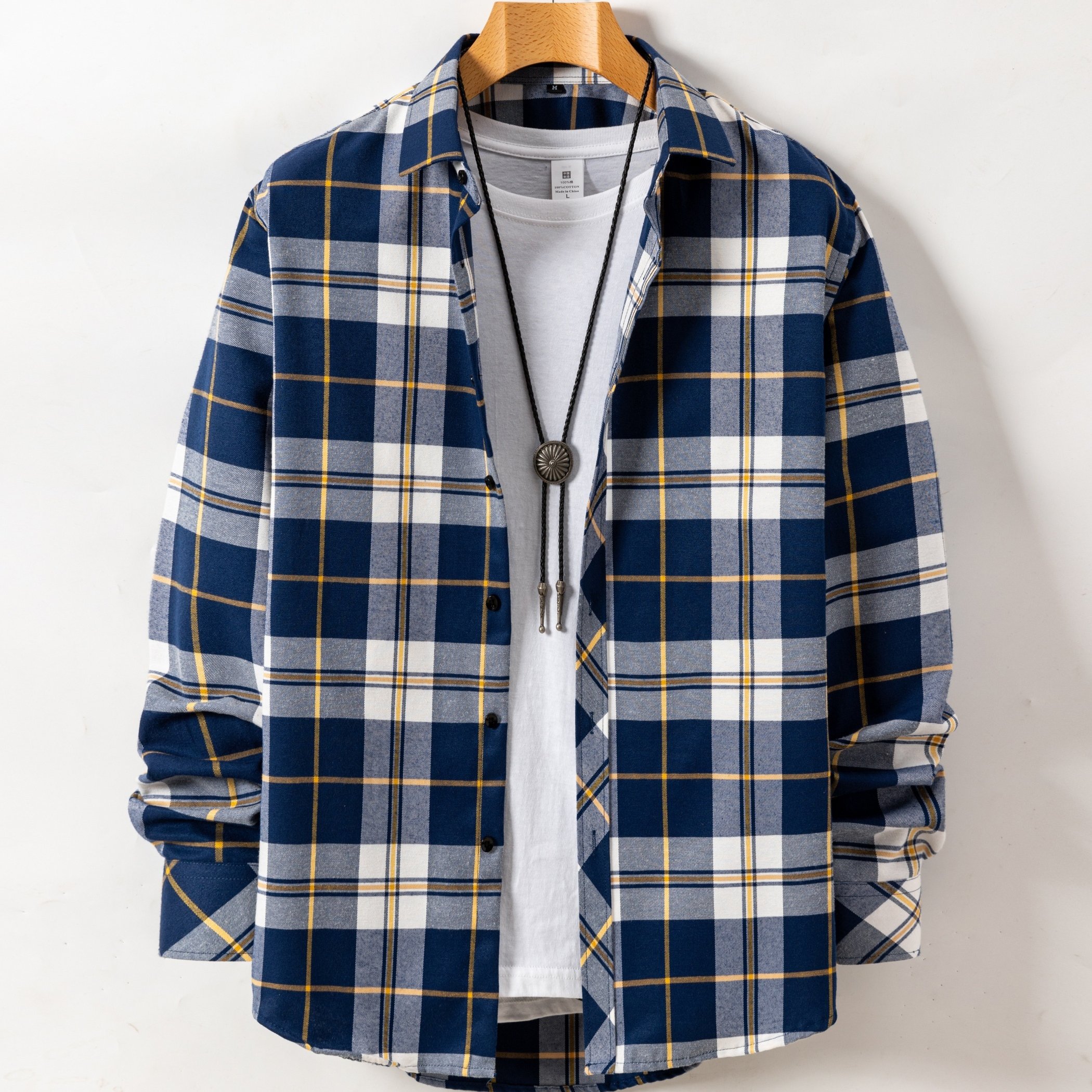 Men's Brushed Checkered Shirt Fall Winter Casual Jacket Outerwear