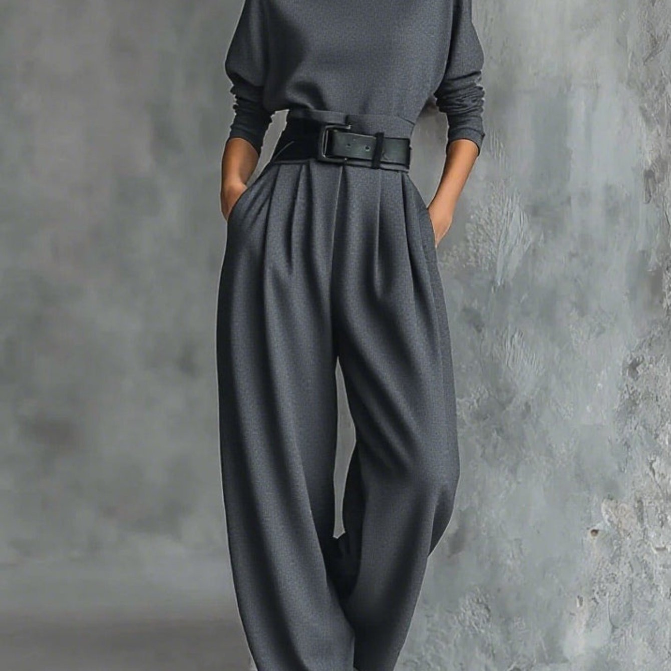 TEMU Ensemble pour femmes comprenant un pull à col à manches longues et un pantalon large avec ceinture, tenue d'automne pièces unie pour les