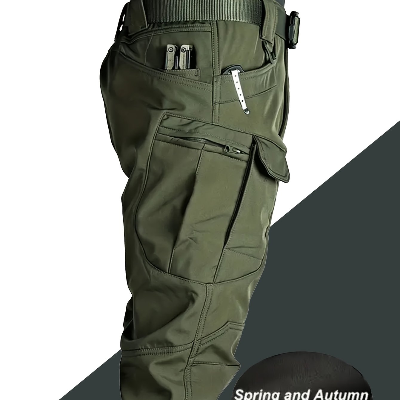 TEMU Men's Outdoor Tactical Long Pants Spring Autumn Softshell Thin Multi-pocket Training Cargo Trousers Military Style Suitable For Hiking