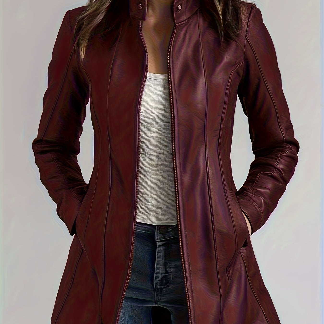 TEMU Women's Elegant Jacket, Pu Slim Retro Motorcycle Women's Jacket, Windproof Women's Jacket, Suitable For Spring, Autumn And Winter Jacket,