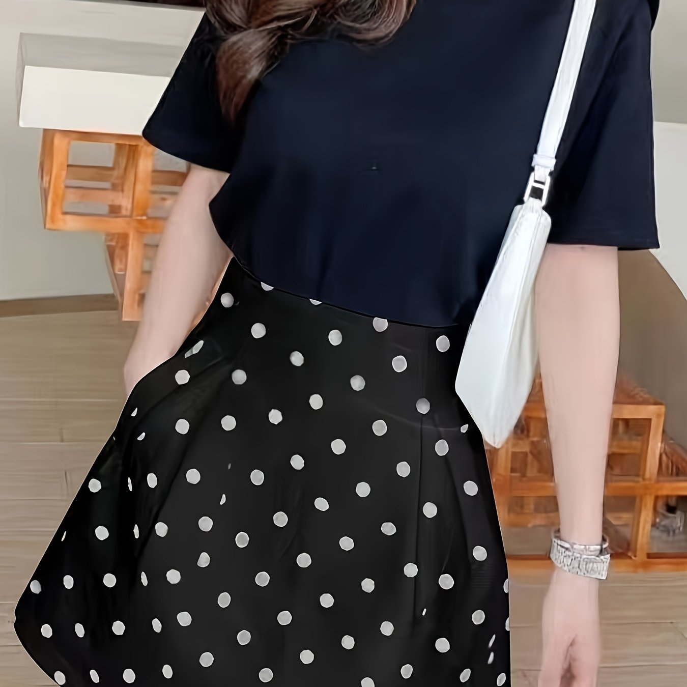 TEMU Polka Dot A-line Umbrella Skirt, Short High-waist Puffy Skirt, Pear-shaped Outer Wear, Bud Skirt