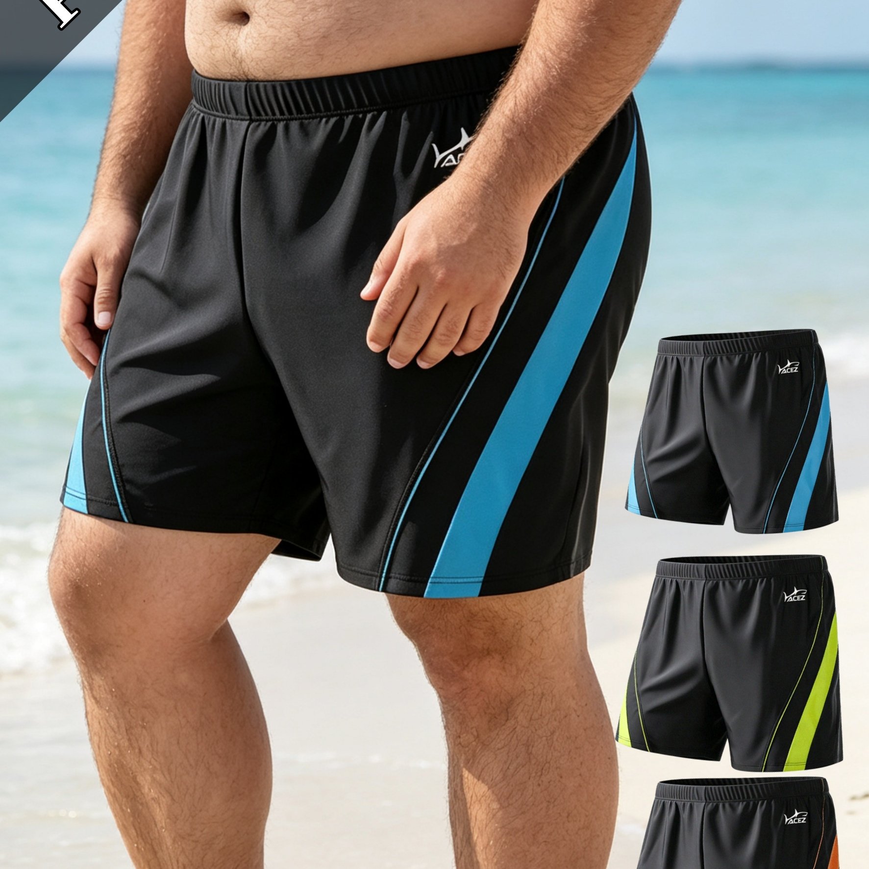 Image of 3pcs Men Plus Size Mid-length Boxer Swim Trunks, Quick-dry Soft Breathable Athletic Swim Shorts, Stretch Colored Side Print Swim Bottoms For Beach Swimming Summer Sport Swimming Pool