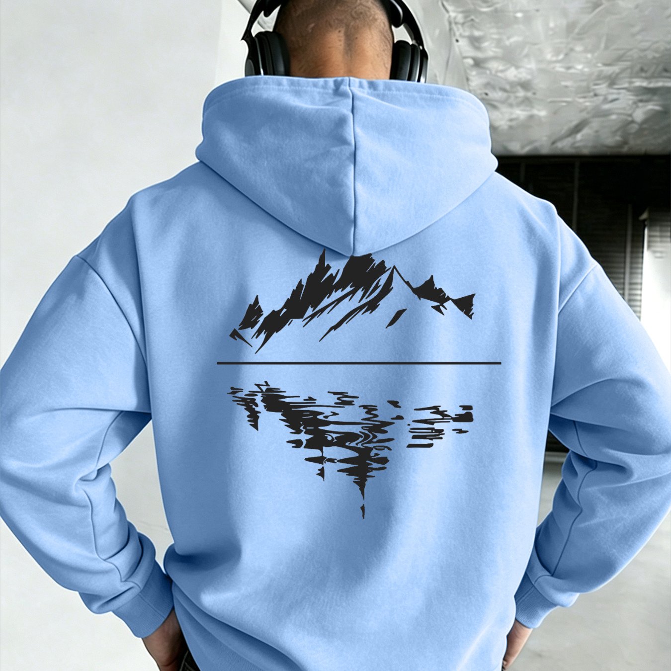 Men's Autumn Zip-up Hooded Sweatshirt With Mountain Print, Oversized Long-sleeve Casual Jacket For Spring And Fall