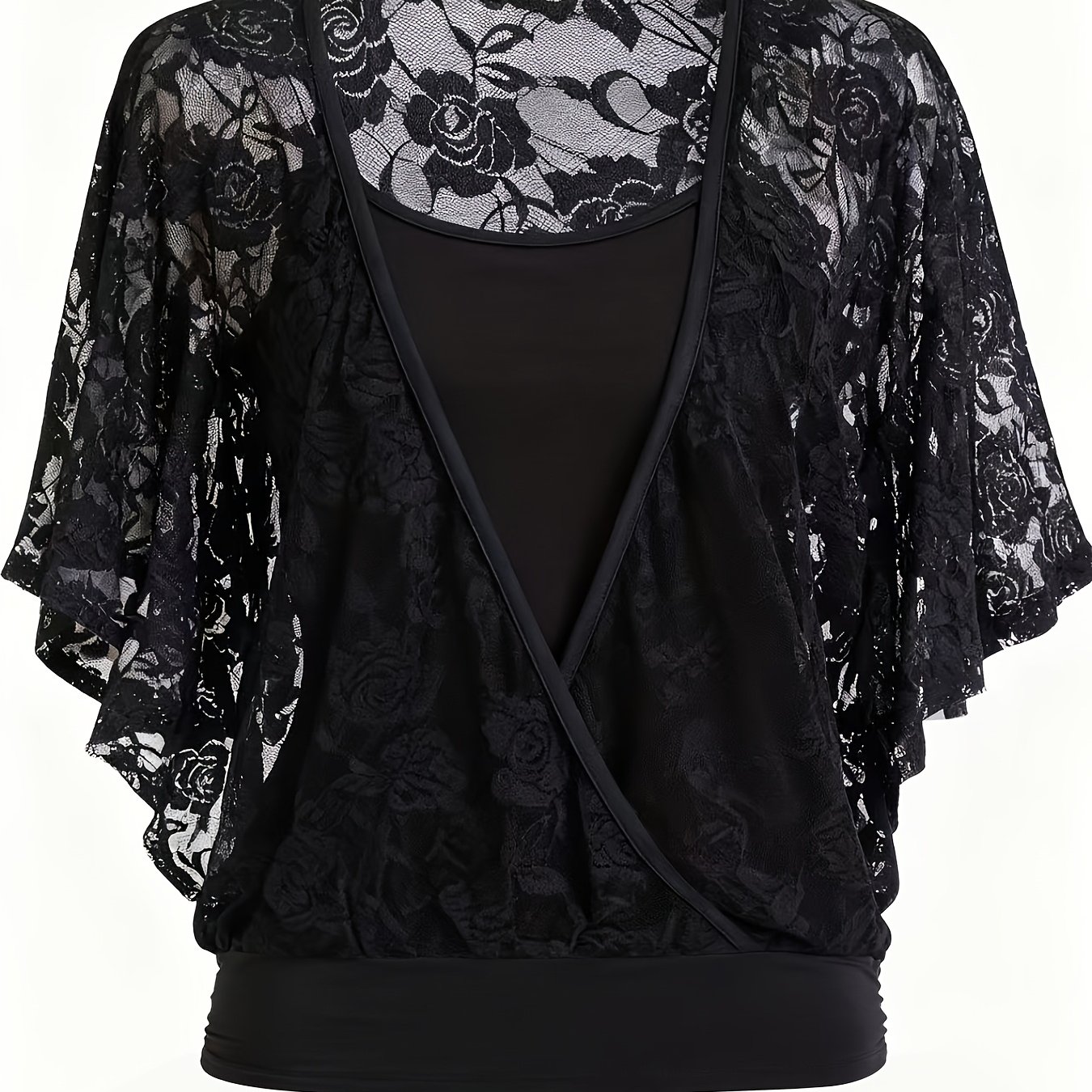 Plus Size - Plus Size - Plus Size Women's 2-in-1 Floral Lace Trim Sleeveless Blouse And Vest Top