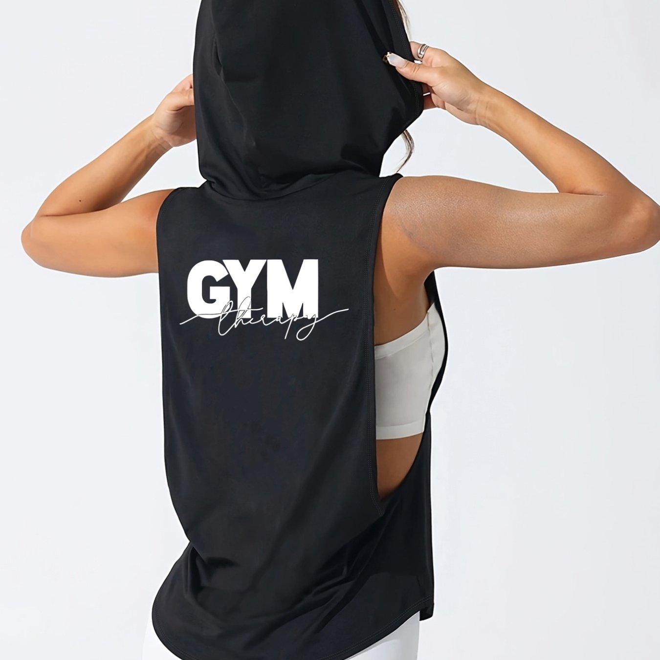 TEMU Women's Athletic Sleeveless Hooded Vest, Fitness Therapy, Print, Loose Fit, Machine Washable, Suitable For Spring Summer Casual And Athletic