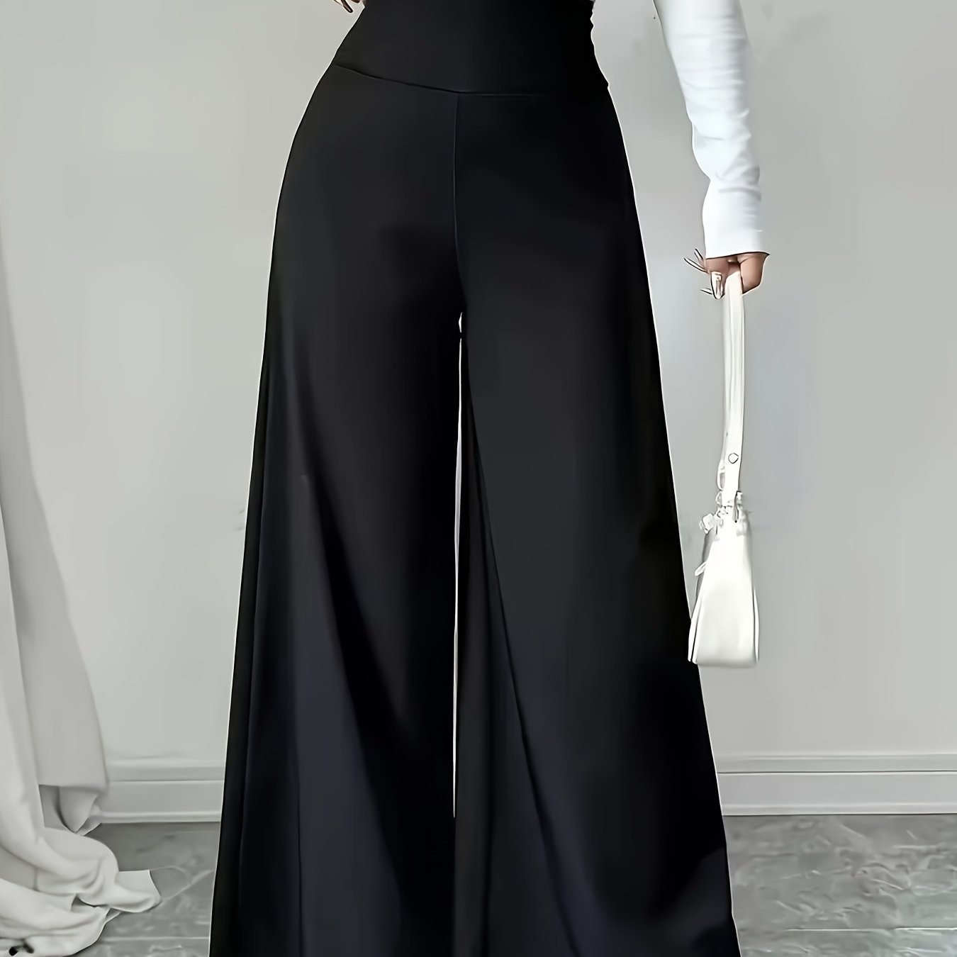 TEMU Plus Size, Solid Wide-leg Pants