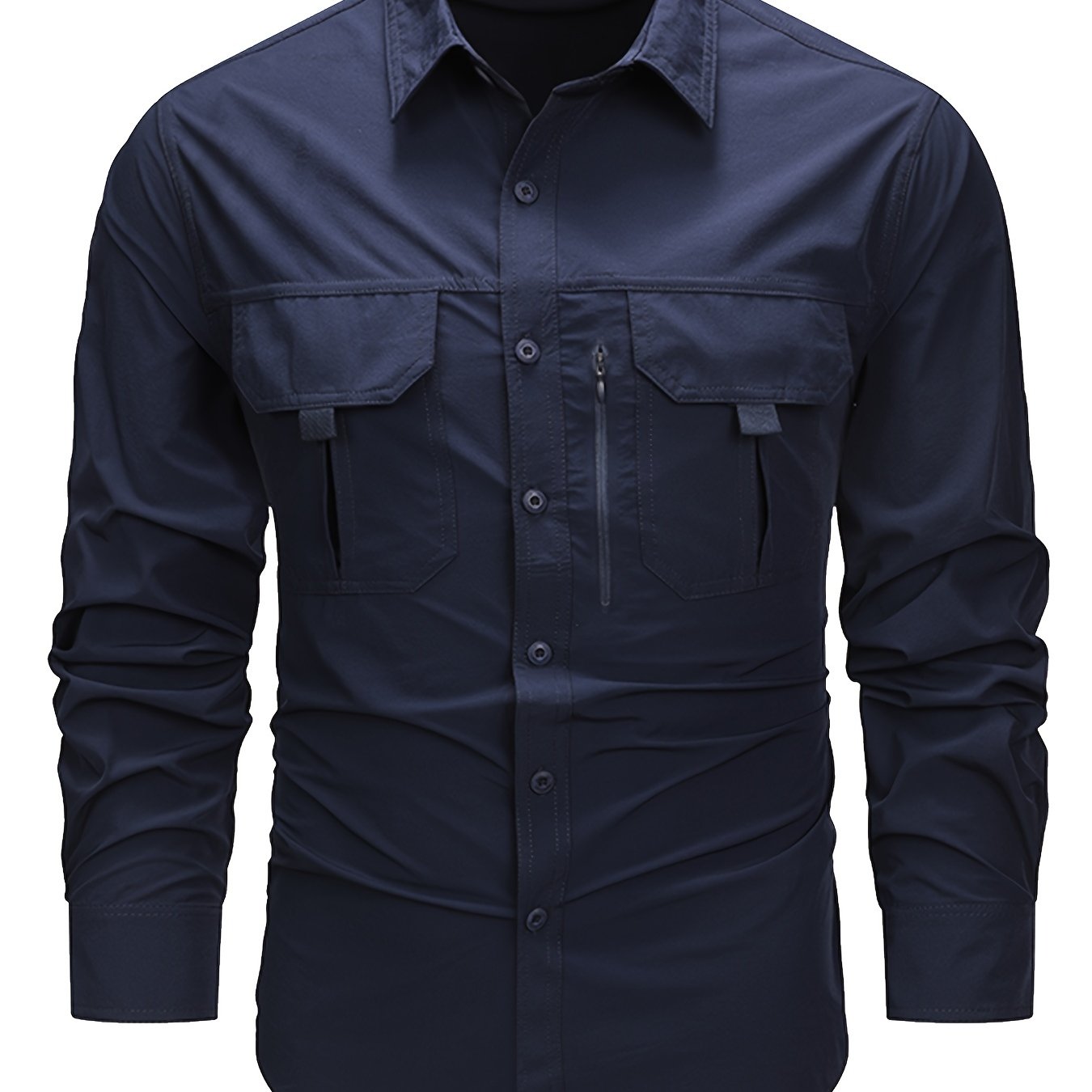 TEMU Spring And Autumn New Elastic Quick Drying Long Sleeve Shirt Men's Outdoor Leisure Sports Multi-pocket Cargo Shirt Thin, Hunting, Casual