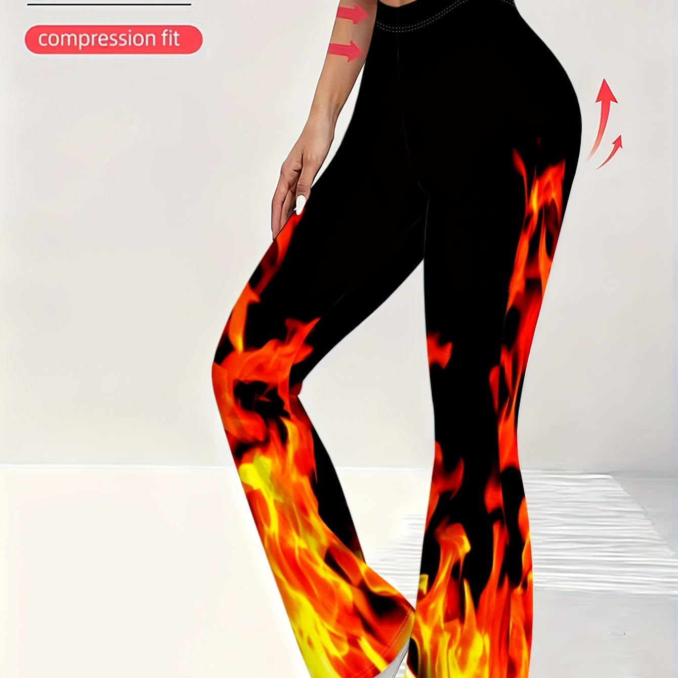TEMU Damen Leggings mit Schlaghose und Flammenmuster | Hochtaillierte Kompressionspassform, dehnbare Hosen für Tanz, Freizeitkleidung, ausgestellte