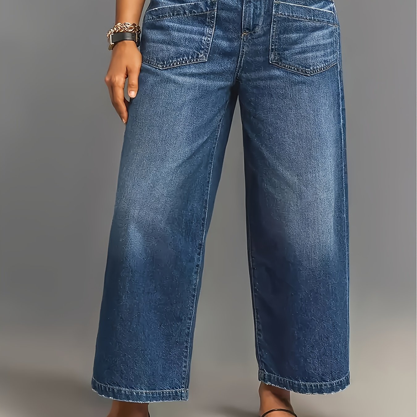 Image of Women's Non-see-through Stretch Jeans - -pocket Wide Leg Pants With Stretch Denim Fabric, Machine Washable Everyday & Formal Jeans For Women ( Wear)